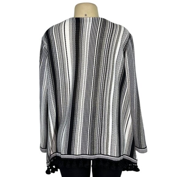 Misook Collection Black & White Striped Open Front Cardigan Tassel Trim Sz 2X - Picture 3 of 6